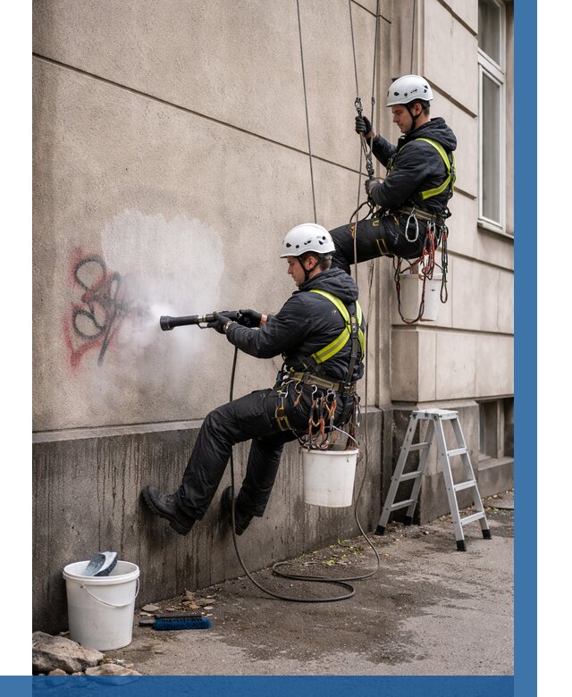 Удаление граффити с фасада в Белорецке от 4562 р. | ВЫСОТНИК-Блр