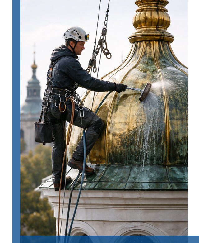 Профессиональная мойка куполов и шпилей высотными альпинистами в Белорецке