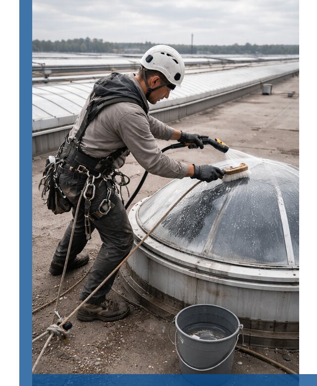 Мойка зенитных фонарей на кровле для промышленных объектов в Белорецке