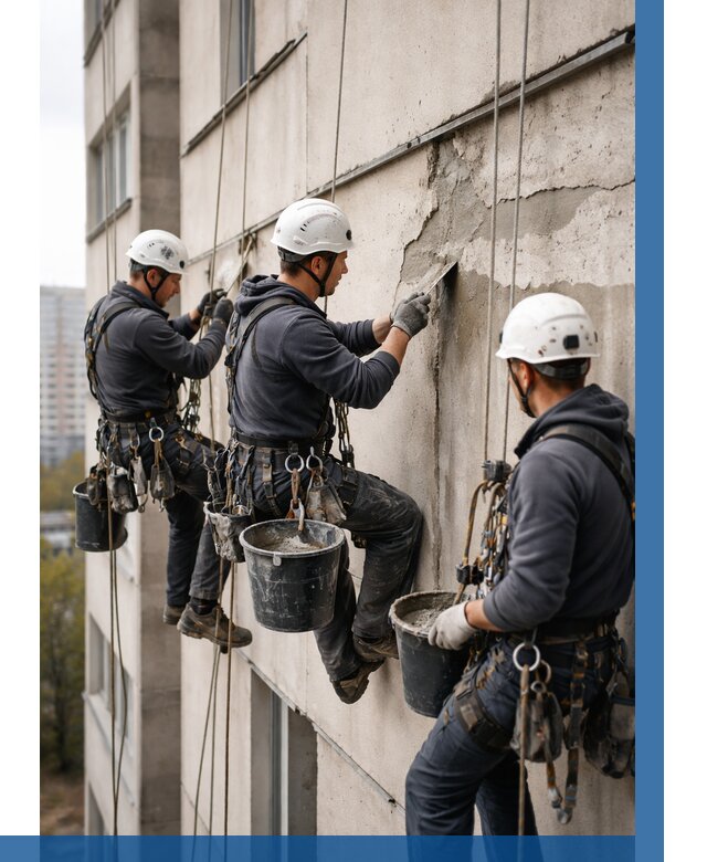 Ремонт бетонных элементов фасада в Белорецке от 2534 р. | ВЫСОТНИК-Блр