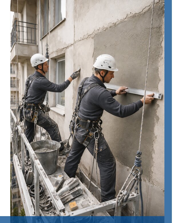 Штукатурка фасада на высоте в Белорецке от 912 р. | ВЫСОТНИК-Блр