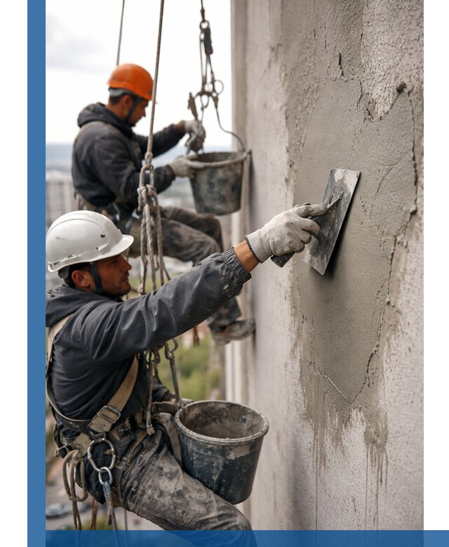 Штукатурка фасада на высоте в Белорецке профессиональные работы