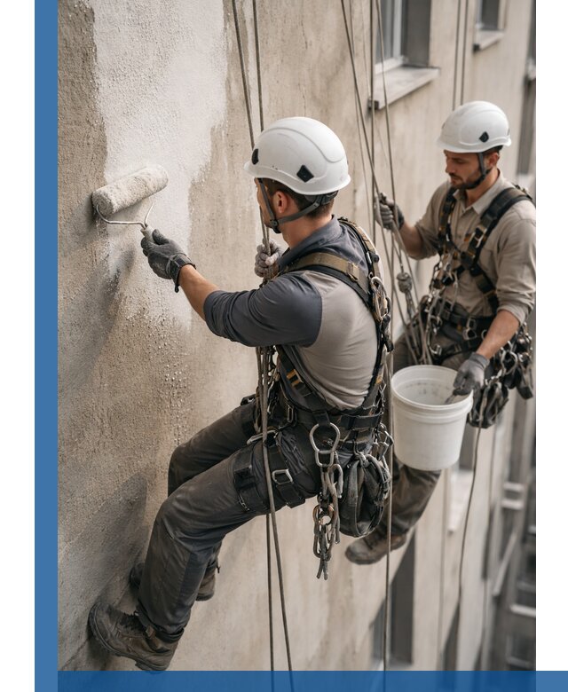 Грунтовка фасада на высоте в Белорецке промышленными альпинистами