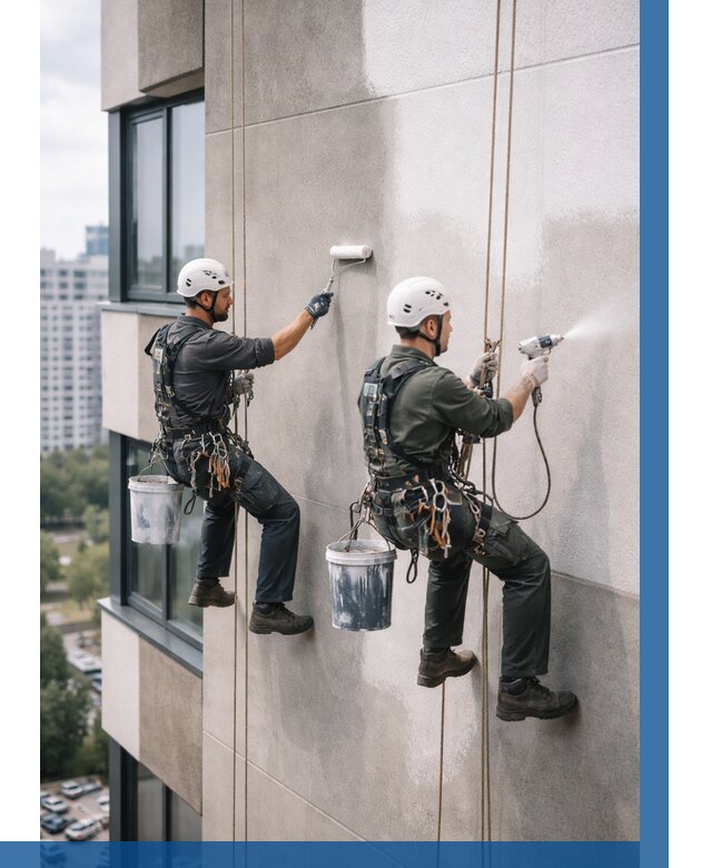 Покраска фасада альпинистами в Белорецке от 304 р. | ВЫСОТНИК-Блр