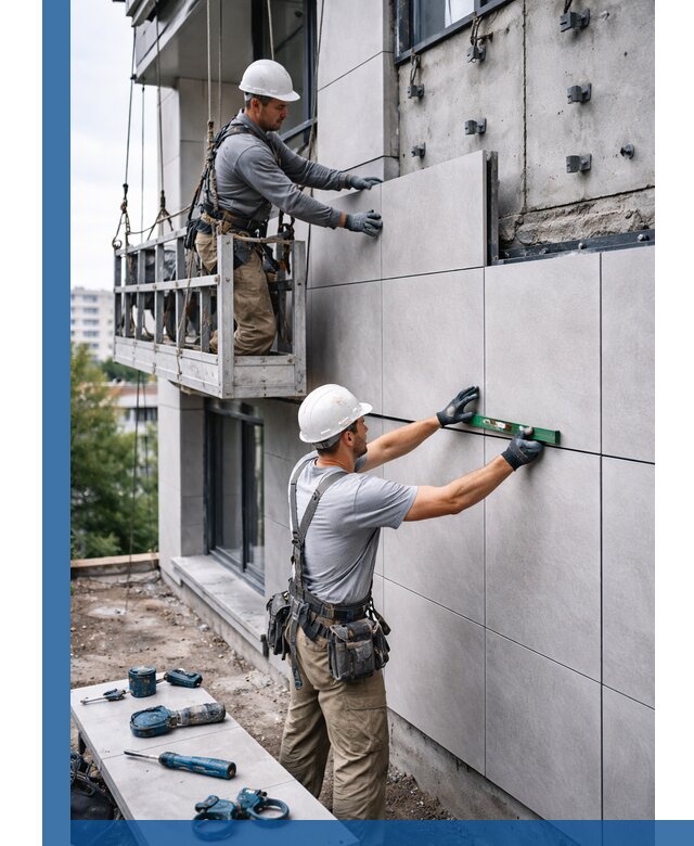 Монтаж керамогранита на фасад в Белорецке под ключ с гарантией качества