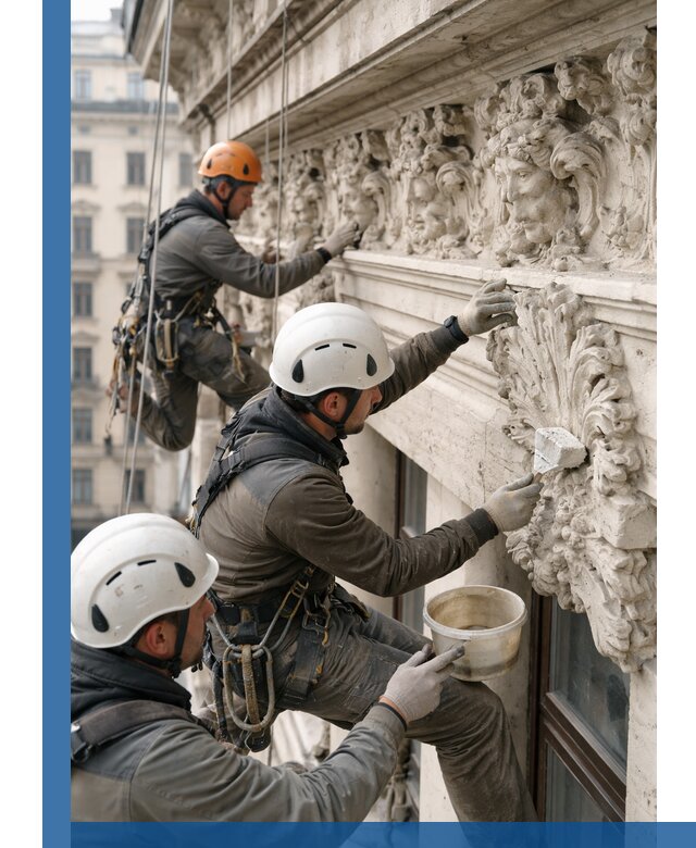 Реставрация фасадной лепнины с высотными работами в Белорецке