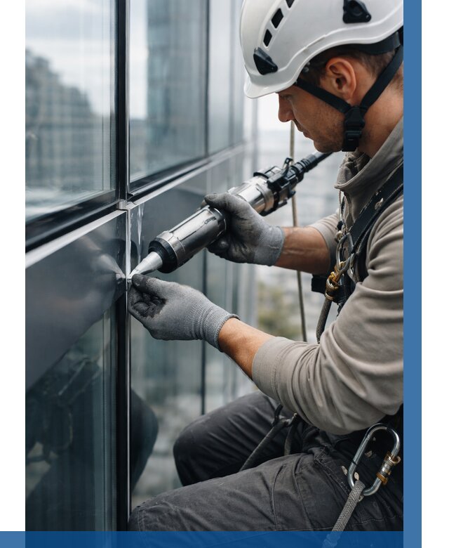 Герметизация стыков витража в Белорецке от 1216 р. | ВЫСОТНИК-Блр