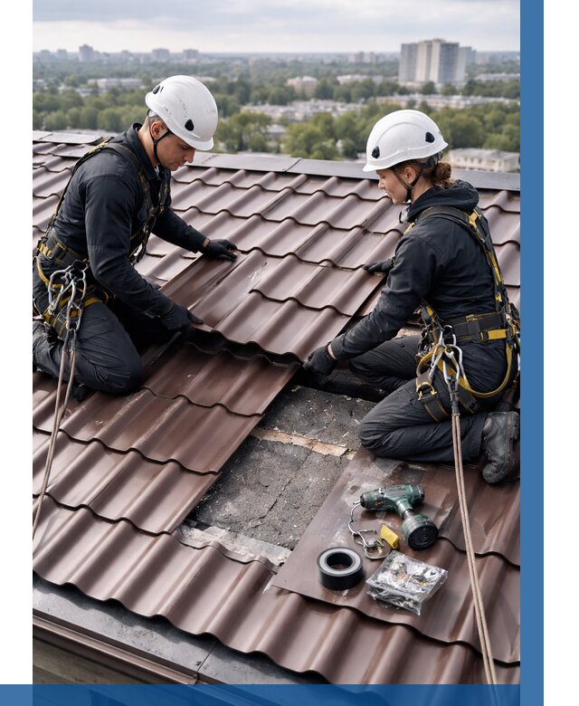 Ремонт металлочерепицы на крыше в Белорецке от 912 р. | ВЫСОТНИК-Блр