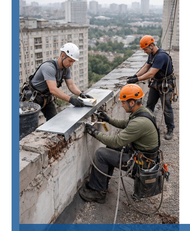 Ремонт парапета на кровле в Белорецке, высотные работы с гарантией