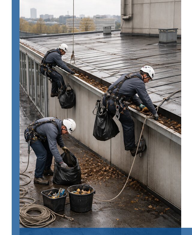 Очистка кровли по периметру в Белорецке силами промышленных альпинистов