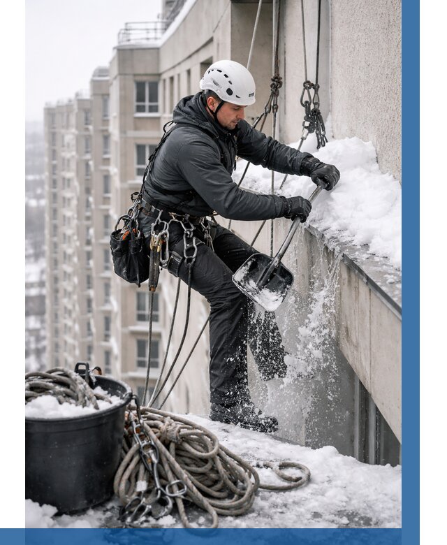 Очистка карнизов от снега в Белорецке от 304 р. | ВЫСОТНИК-Блр