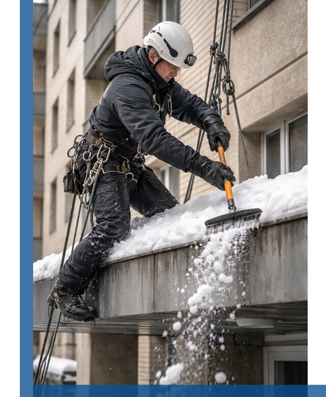 Очистка козырьков от снега в Белорецке круглогодично безопасно