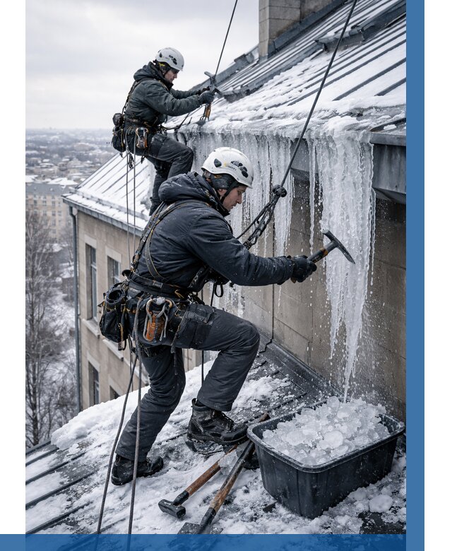 Удаление наледи с кровли в Белорецке от 5575 р. | ВЫСОТНИК-Блр