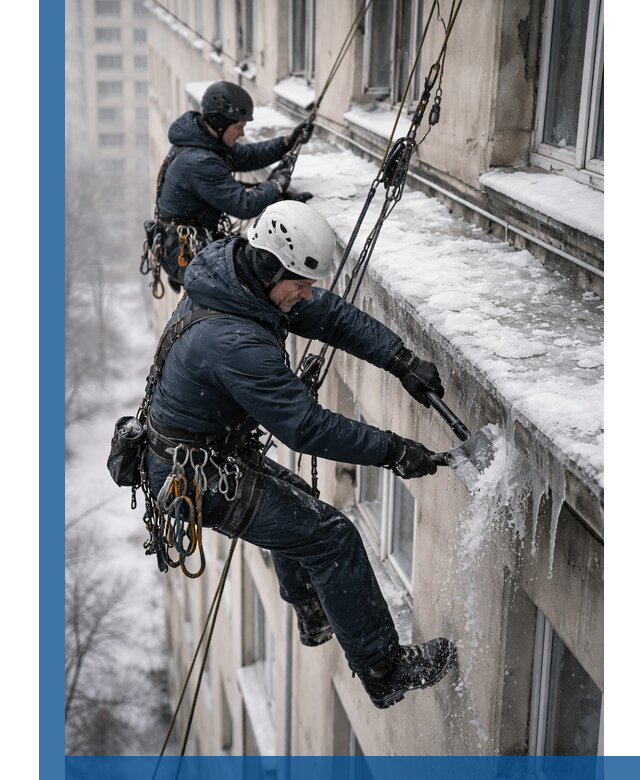 Удаление наледи и сосулек с карнизов в Белорецке профессионально