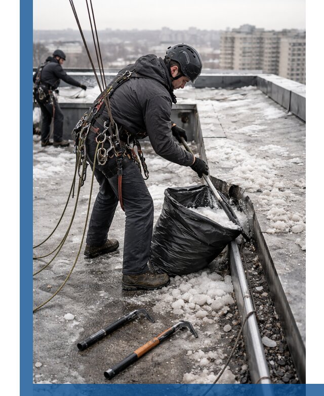 Аварийная очистка кровли в Белорецке от промальпинистов