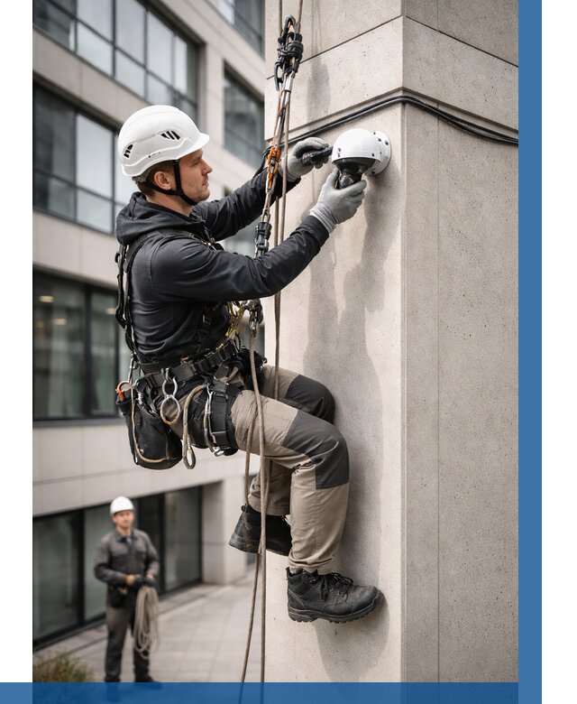 Монтаж камер видеонаблюдения на фасаде в Белорецке от 8616 р.-ВЫСОТНИК-Блр