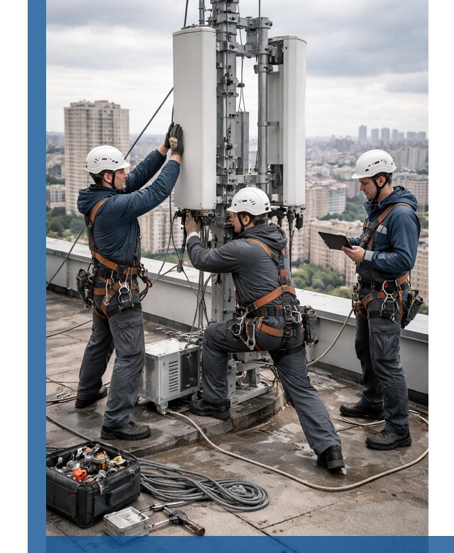 Монтаж антенн связи на крыше в Белорецке с вводом в эксплуатацию