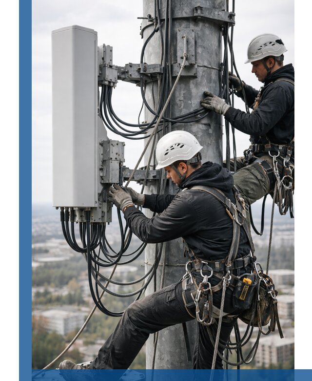 Монтаж оборудования связи на мачте в Белорецке с пусконаладкой