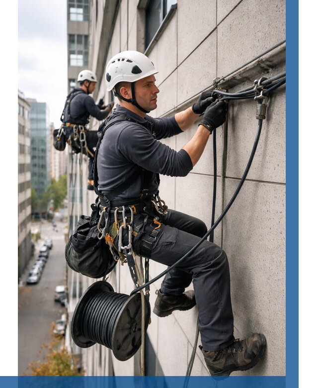 Прокладка кабеля по фасаду в Белорецке от 355 р. | ВЫСОТНИК-Блр