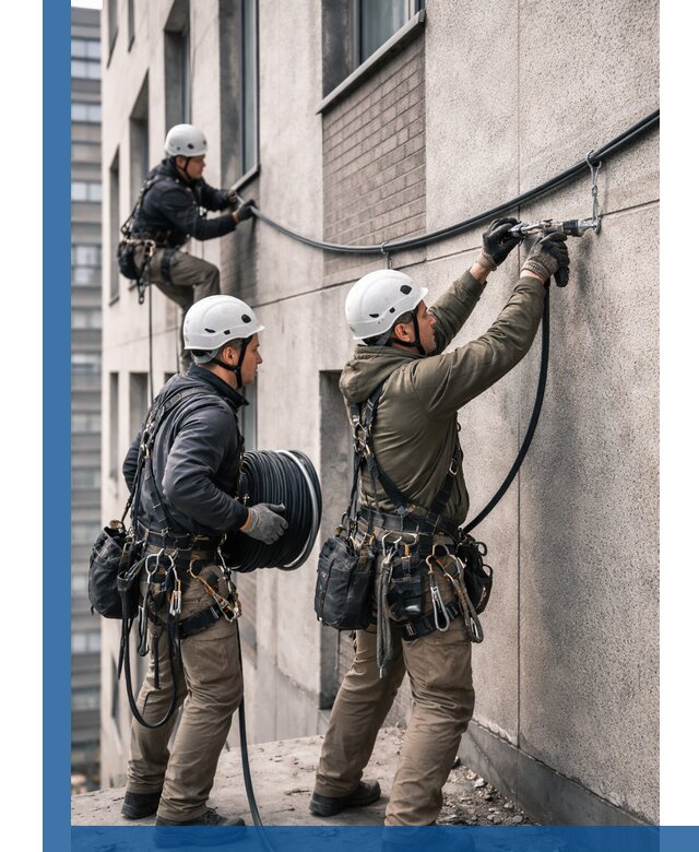 Прокладка кабеля по фасаду в Белорецке, профессиональный монтаж