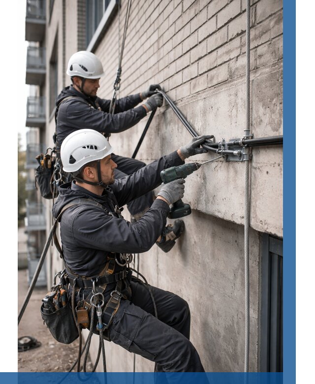 Крепление кабеля на фасаде в Белорецке от 355 р. | ВЫСОТНИК-Блр