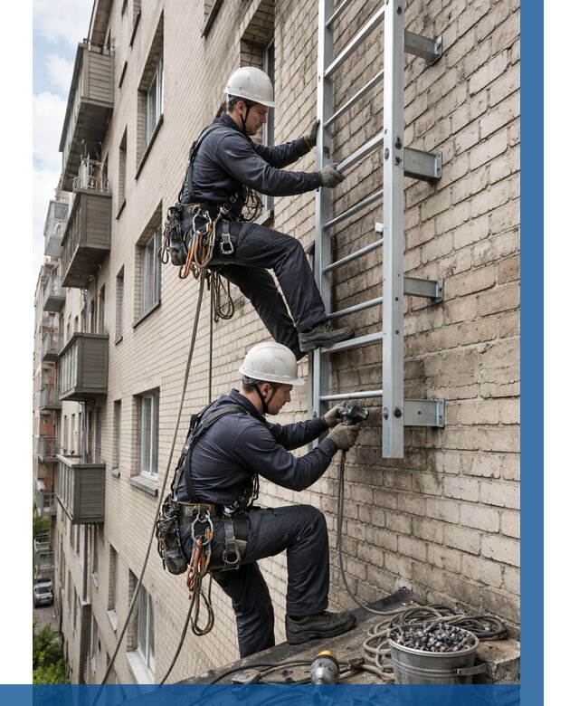 Монтаж пожарной лестницы в Белорецке от 25343 р заказать у ВЫСОТНИК-Блр