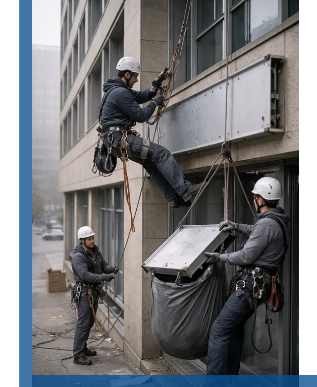 Демонтаж рекламной вывески с высотными работами в Белорецке