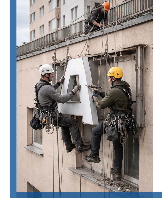 Ремонт и восстановление наружных вывесок на высоте в Белорецке