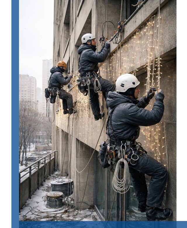 Монтаж новогодней иллюминации и украшение фасадов в Белорецке