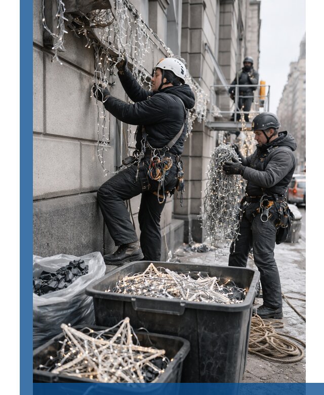 Демонтаж новогоднего оформления и гирлянд в Белорецке