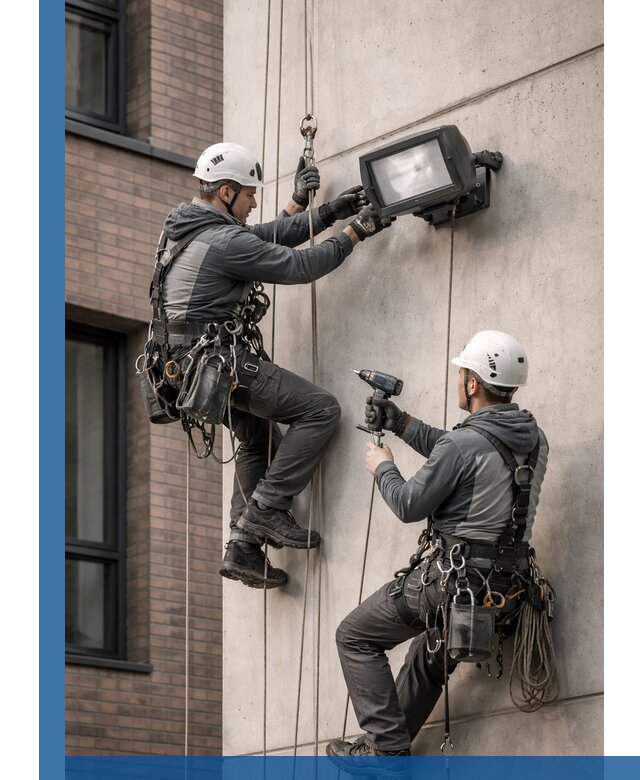 Профессиональный монтаж фасадных прожекторов в Белорецке под ключ