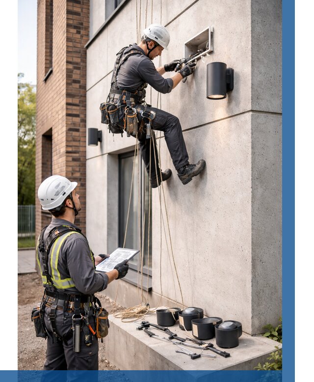 Монтаж фасадного освещения в Белорецке от 2534 р. | ВЫСОТНИК-Блр