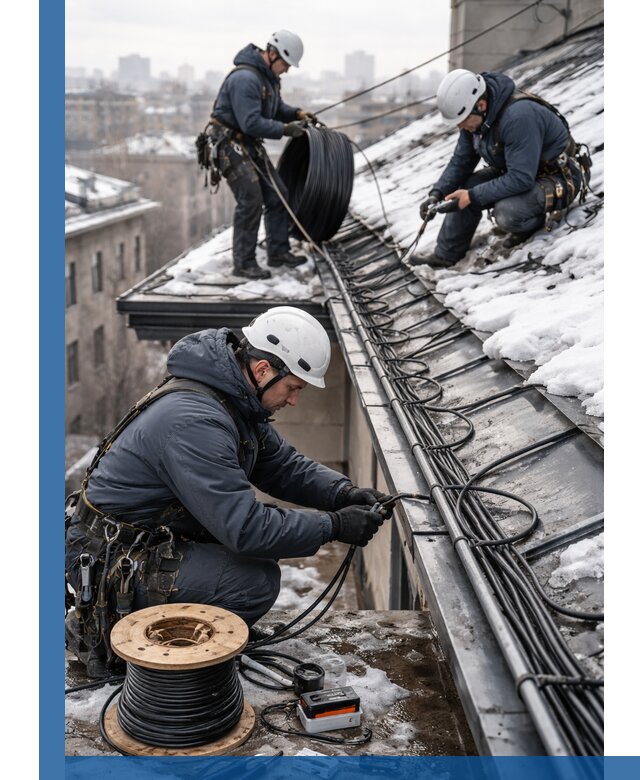Монтаж греющего кабеля на кровле в Белорецке под ключ