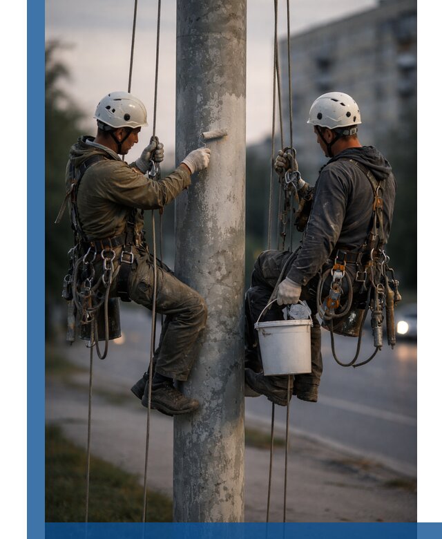 Покраска опор освещения и антикоррозийная защита в Белорецке