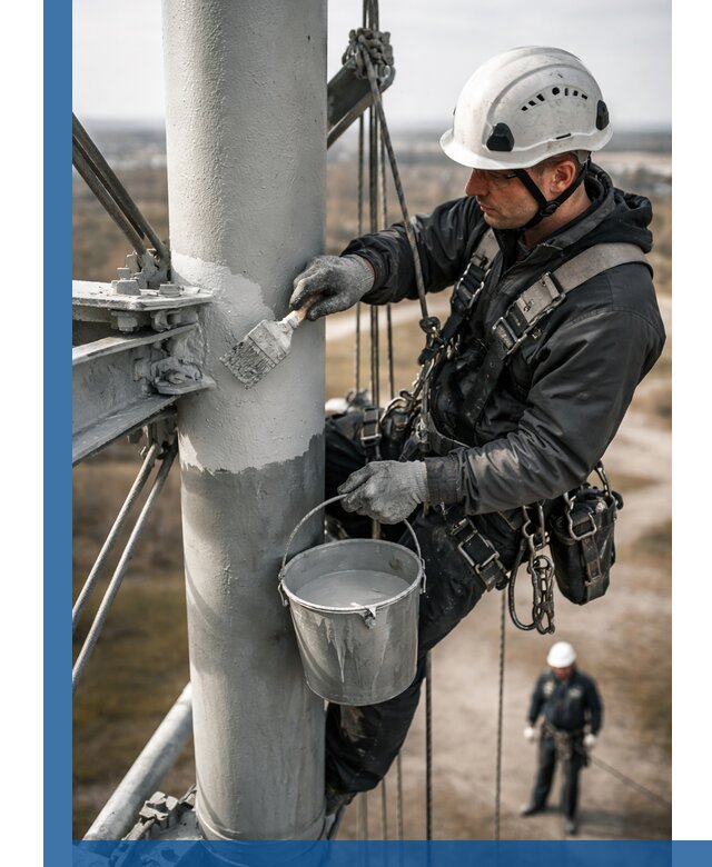 Покраска мачт связи в Белорецке промышленными альпинистами