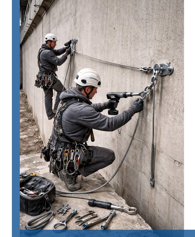 Монтаж анкерных линий высотной безопасности в Белорецке