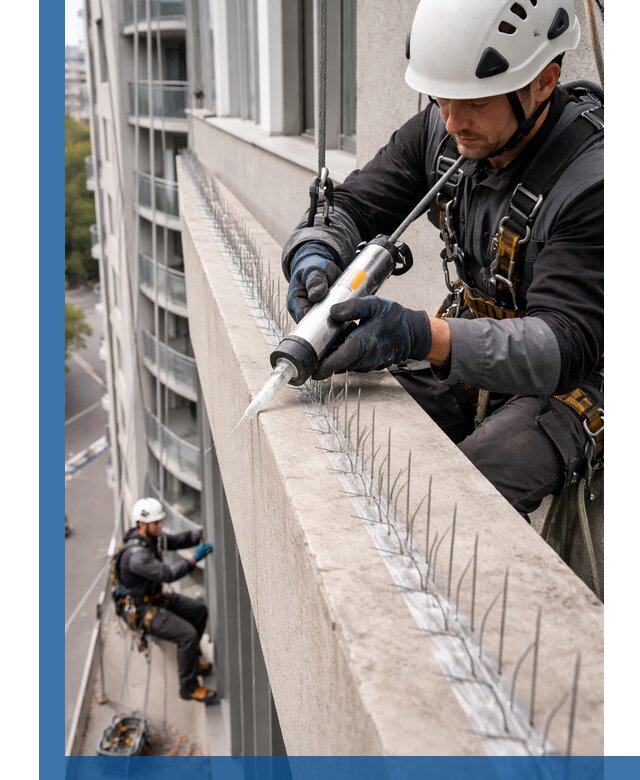 Установка шипов от птиц на фасадах и кровлях в Белорецке